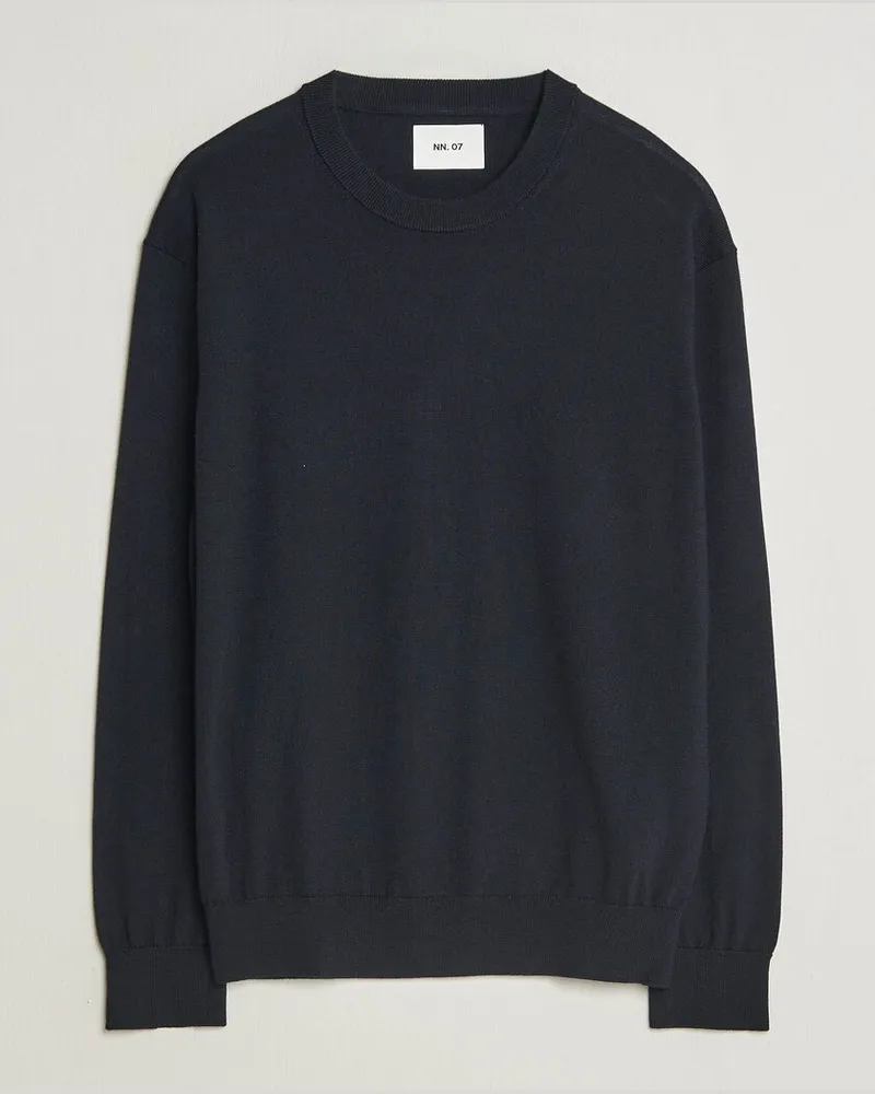 NN 07 Nate Wool Knitted Crew Neck Deep Navy Blau