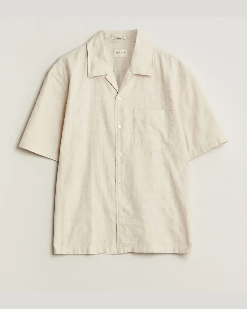 Gant Relaxed Fit Textured Checked Camp Shirt Creamed White Weiß