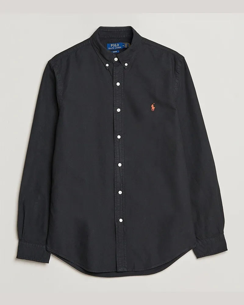 Ralph Lauren Slim Fit Garment Dyed Oxford Shirt Polo Black Schwarz