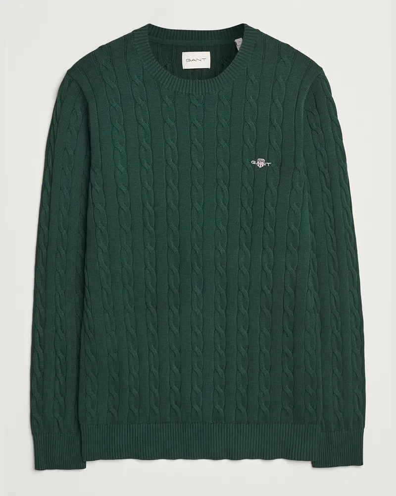 Gant Cotton Cable Crew Neck Tartan Green Grün