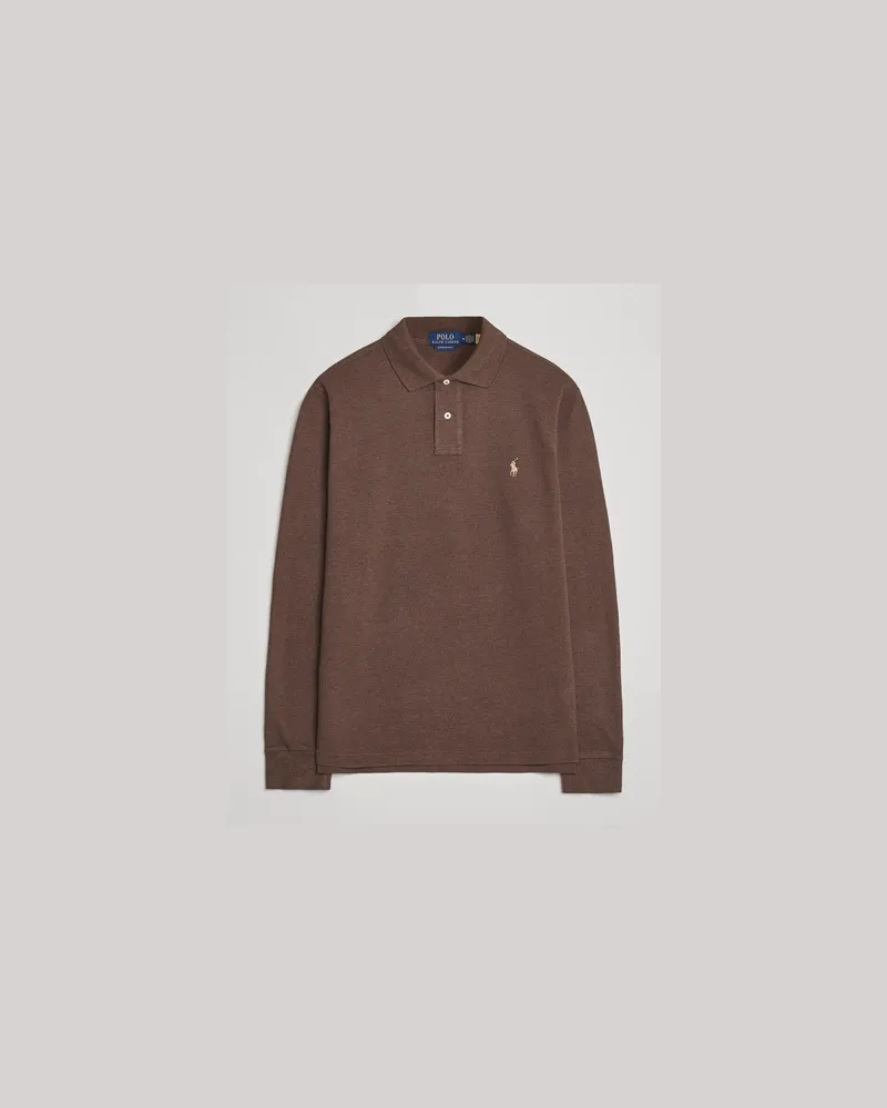 Ralph Lauren Custom Slim Fit Long Sleeve Polo Nutmeg Brown Heathe Braun