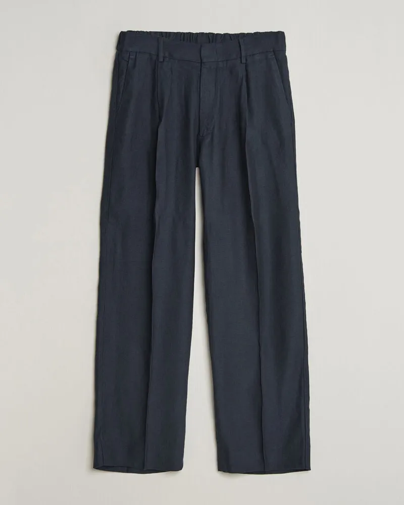 NN 07 Kay Linen/Viscose Drawstring Trousers Deep Navy Blau