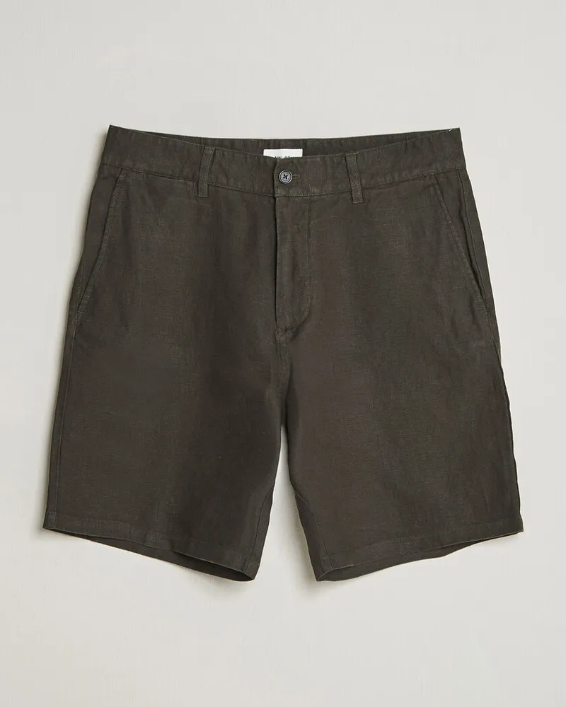 NN 07 Aden Linen Shorts Dark Army Grün