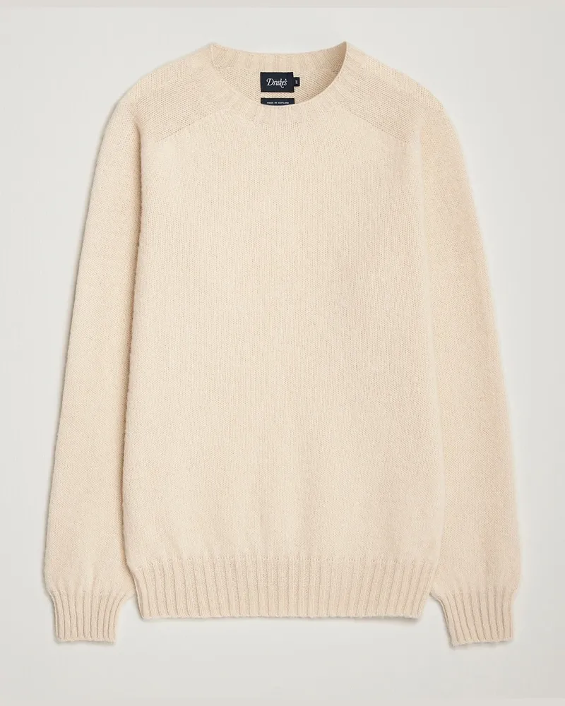 Drake's Drake Brushed Shetland Crew Ecru Beige