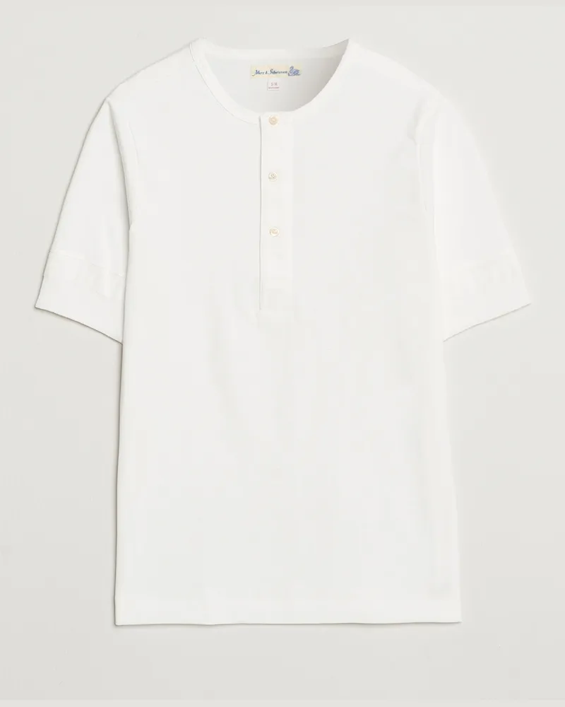 Merz b. Schwanen Short Sleeve Organic Cotton Henley White Weiß