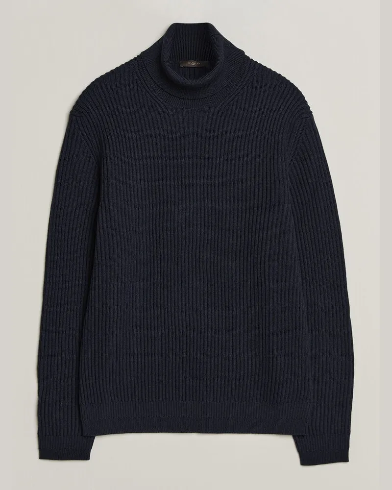 Zanone Fishermans Rib Rollneck Navy Blau