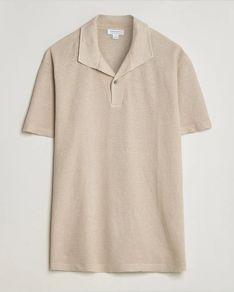 Sunspel Linen Pique Polo Hazelwood Beige