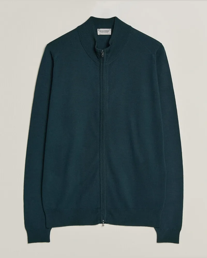 John Smedley Claygate Extra Fine Merino Full Zip Richardson Green Grün