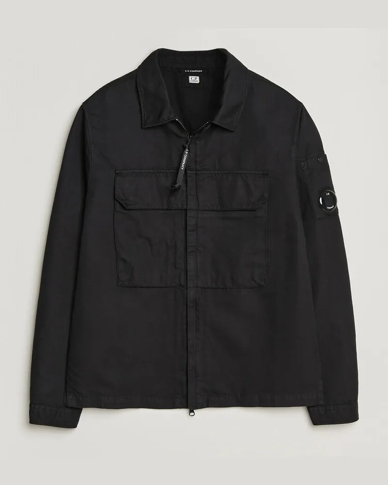 C.P. Company Cotton/Linen Zip Overshirt Black Schwarz