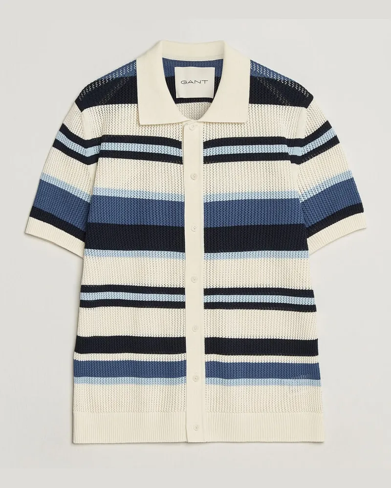 Gant Striped Knitted Short Sleeve Shirt Vintage Blue Blau