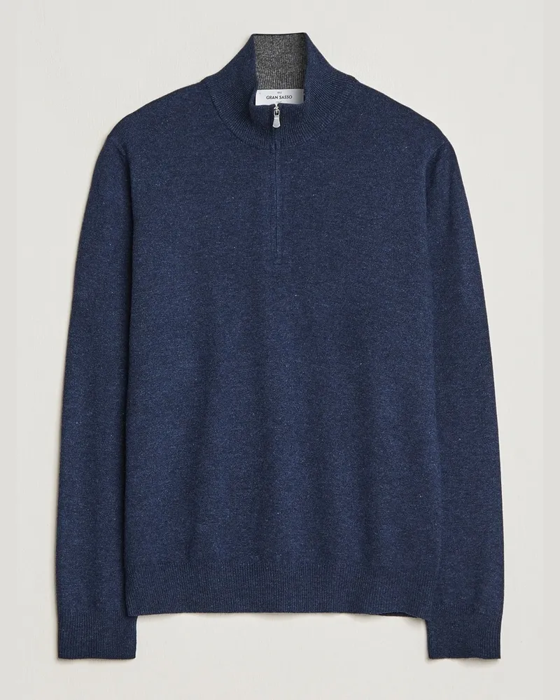 Gran Sasso Wool/Cashmere Half Zip Navy Melange Blau