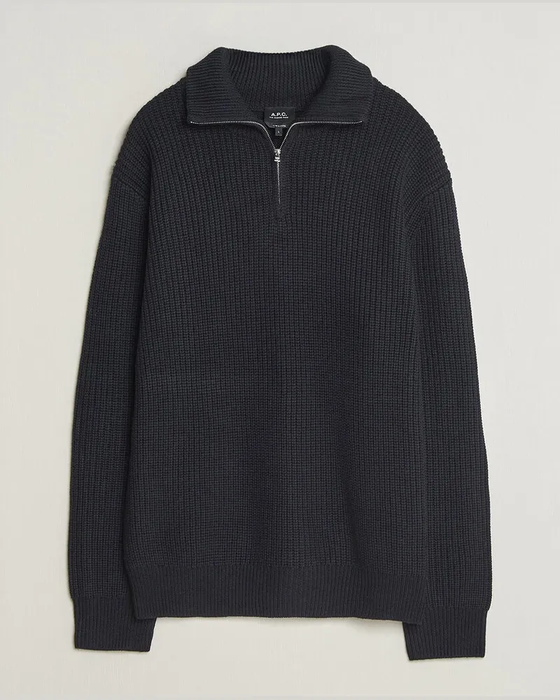 A.P.C. Daniel Wool Rib Knitted Half Zip Dark Navy Blau
