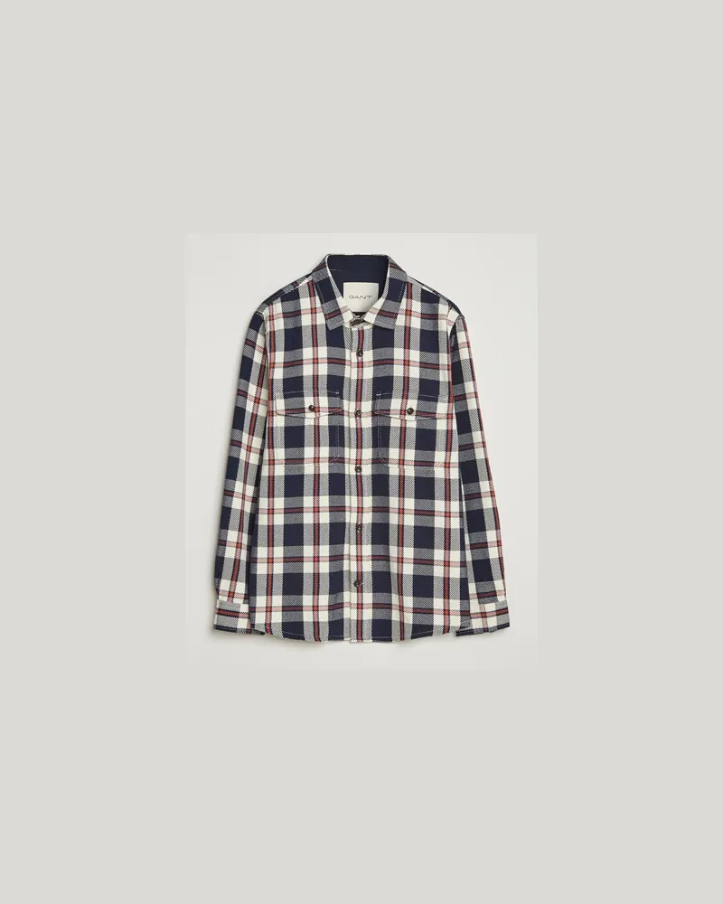 Gant Heavy Twill Checked Overshirt Evening Blue Blau