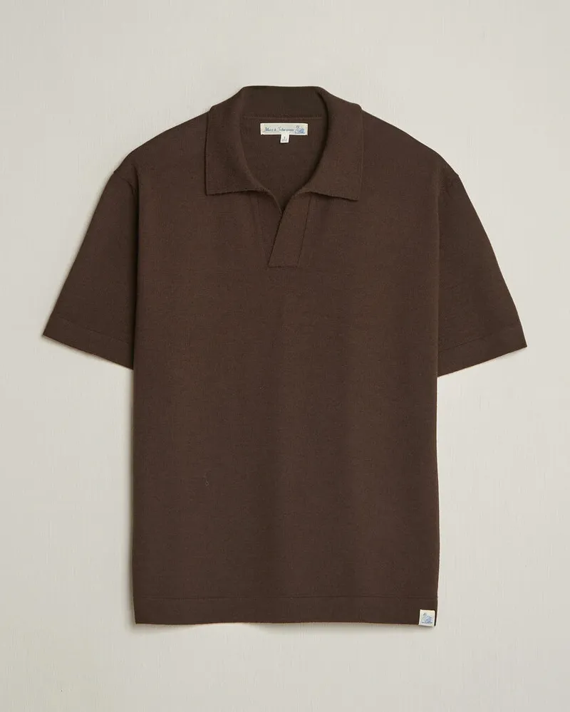 Merz b. Schwanen Relaxed Fit Merino Knitted Polo Coffee Braun
