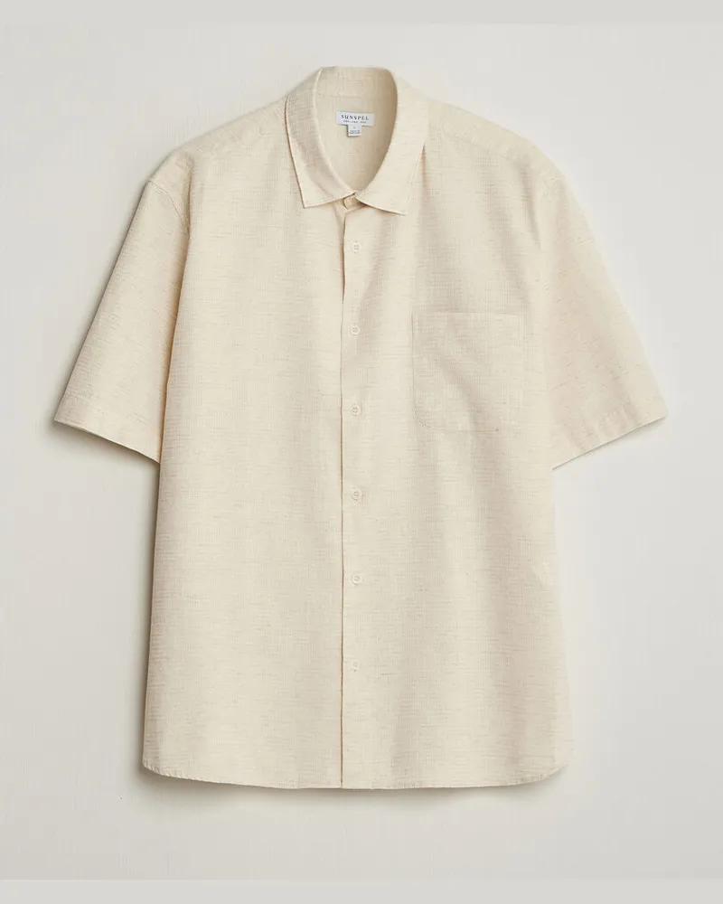 Sunspel Natural Texture Linen Shirt Ecru Weiß