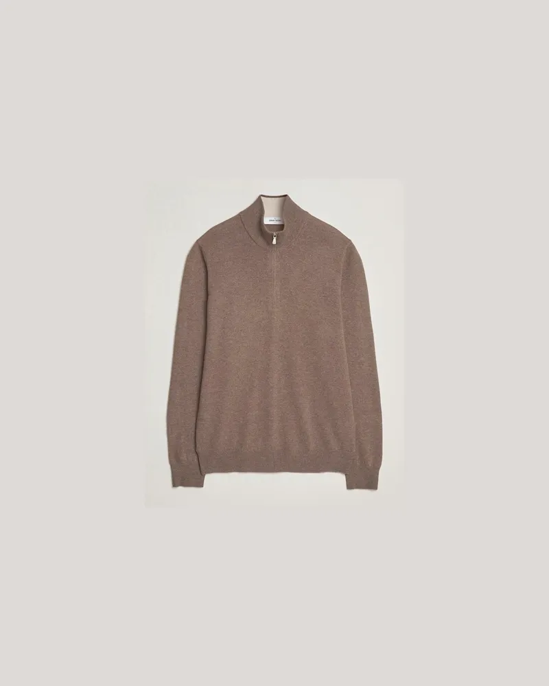Gran Sasso Wool/Cashmere Half Zip Brown Melange Braun