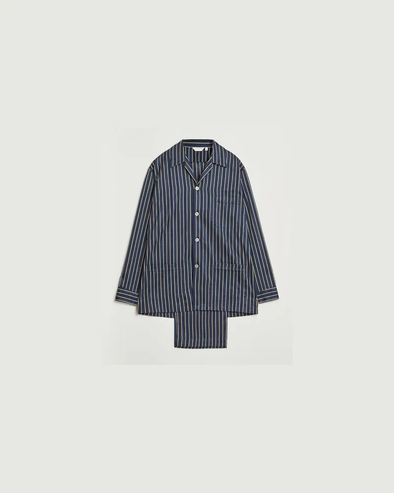 Derek Rose Striped Cotton Pyjama Set Navy Blau