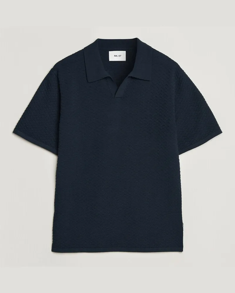 NN 07 Paul Structured Knitted Polo Navy Blue Blau