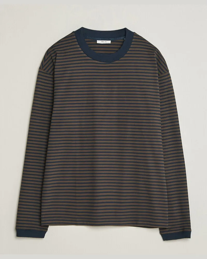 NN 07 Lionel Striped Long Sleeve T-Shirt Navy/Brown Mehrfarbig