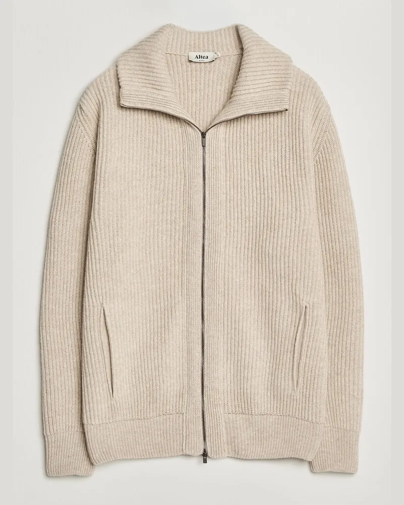 Altea Rib Wool Bomber Cardigan Beige Beige