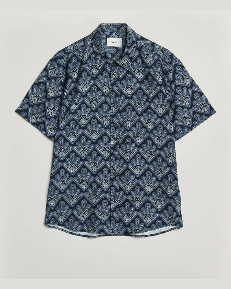 NN 07 Deon Printed Short Sleeve Shirt Navy Blue Blau