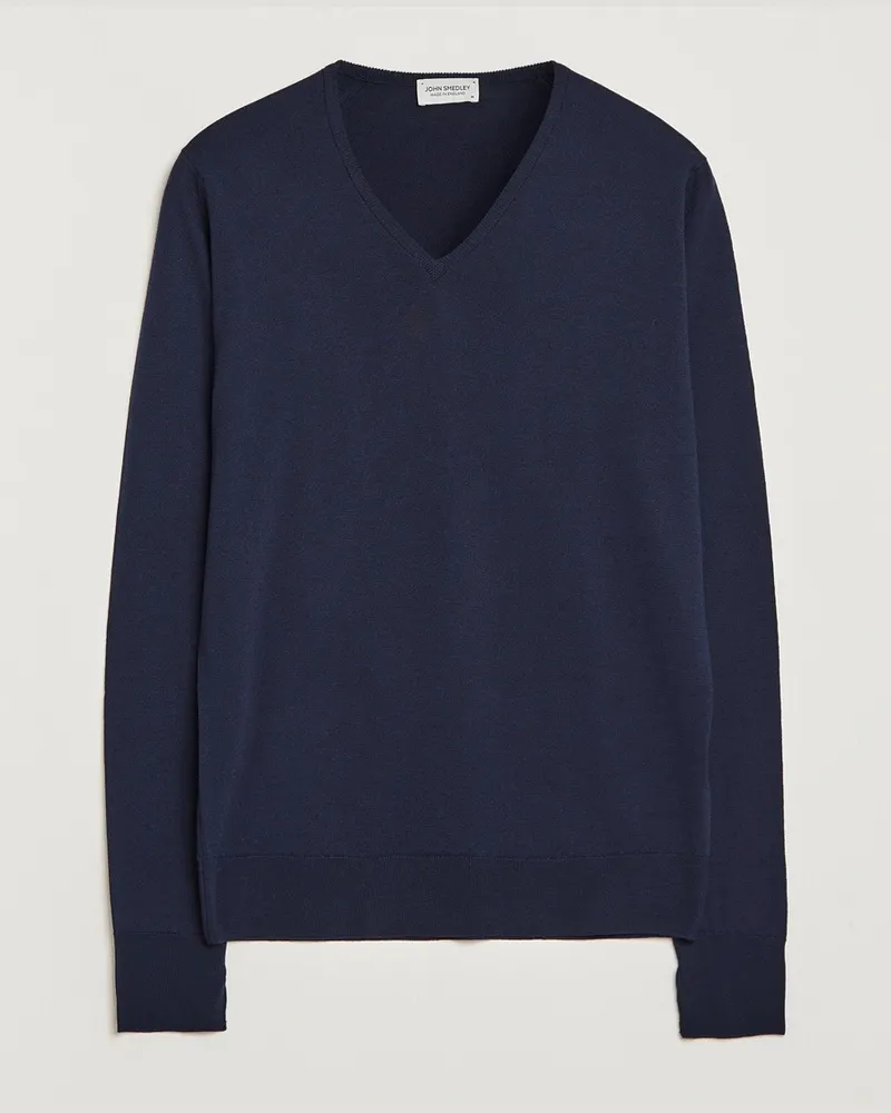 John Smedley Bobby Extra Fine Merino V-Neck Pullover Midnight Blau