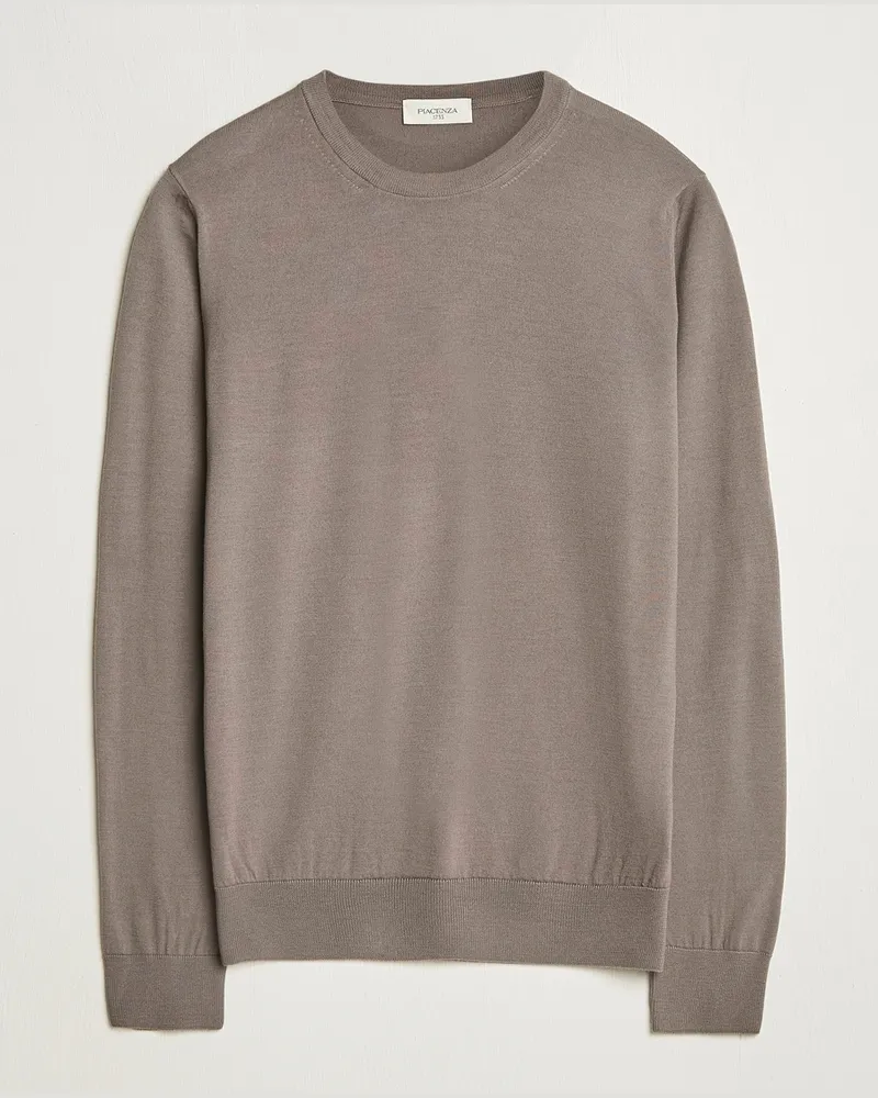 Piacenza Cashmere Merino Wool Crew Neck Sweater Taupe Braun