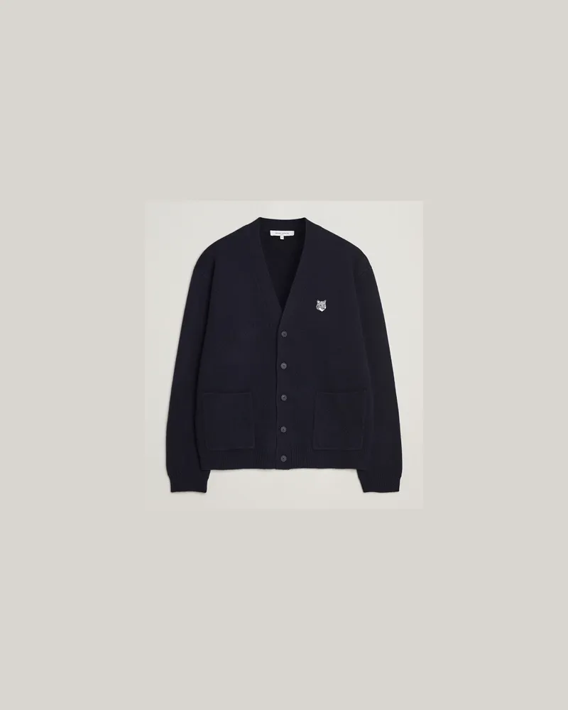 Kitsuné Grey Fox Head Milano Lambswool Cardigan Classic Navy Blau