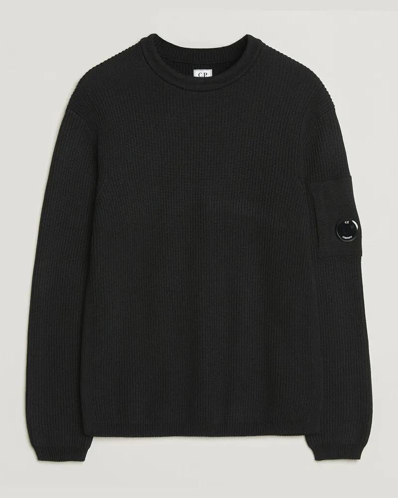 C.P. Company Sea Island Knitted Cotton Crewneck Black Schwarz