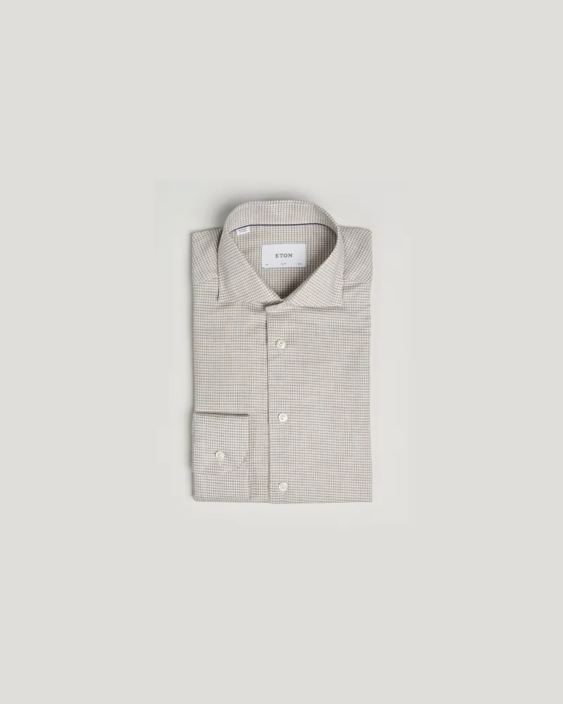 Eton Slim Fit Checked Wrinkle Free Flannel Shirt Beige Beige