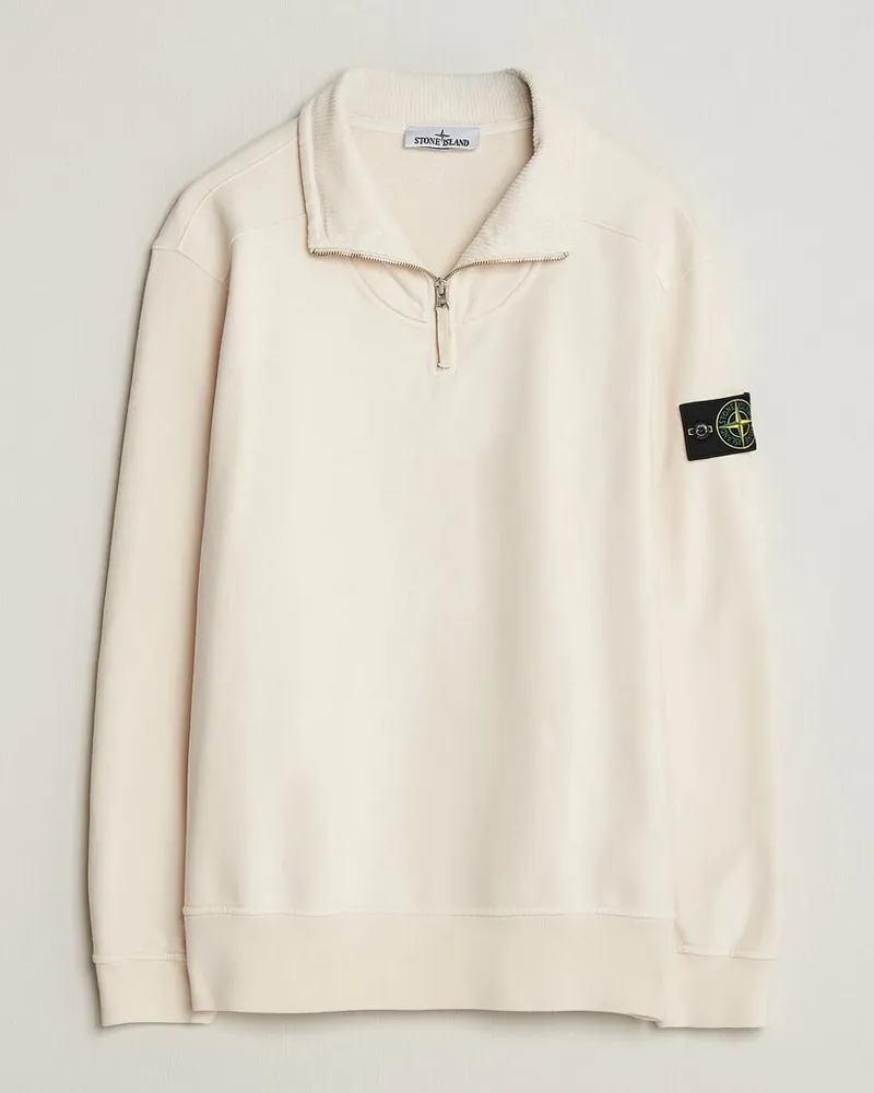 Stone Island Brushed Cotton Fleece Half Zip Ivory Weiß