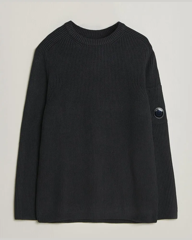 C.P. Company Full Rib Knitted Cotton Crew Neck Black Schwarz