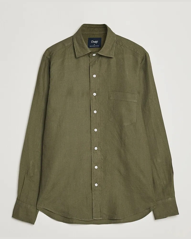Drake's Linen Summer Shirt Green Grün