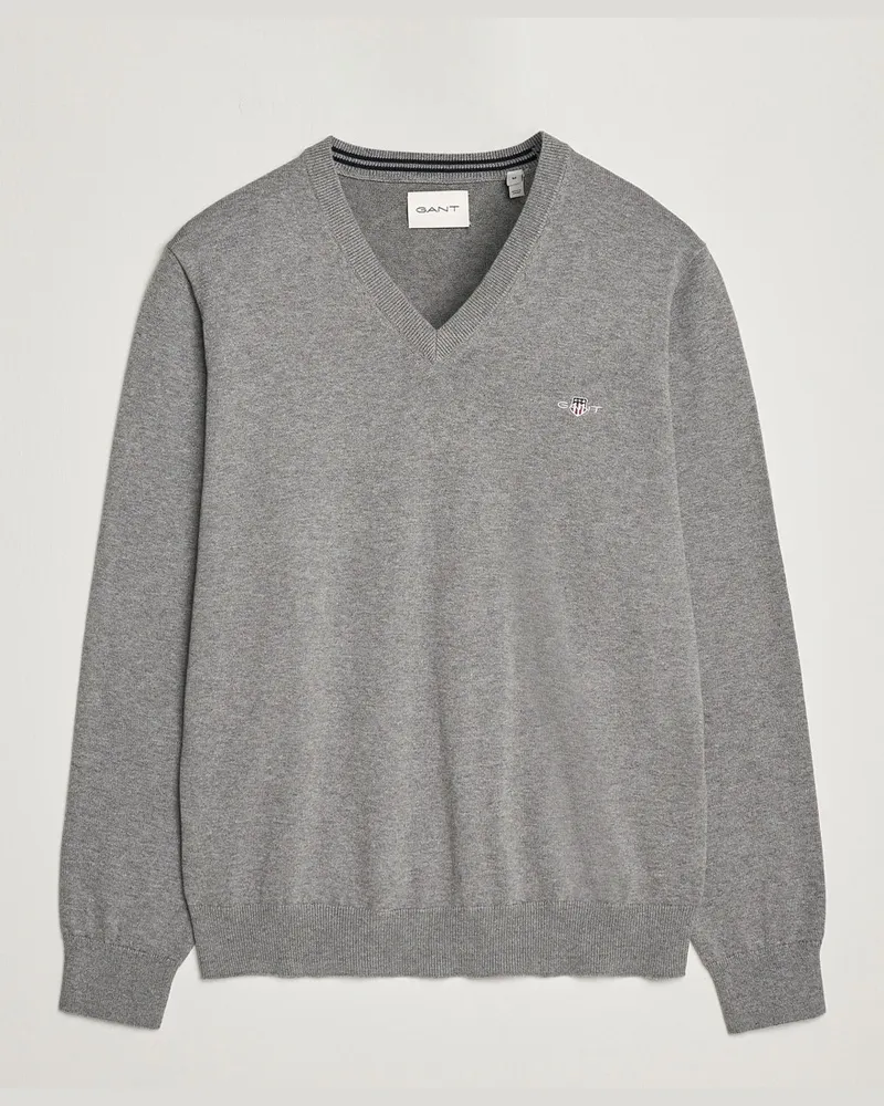 Gant Classic Cotton V-Neck Dark Grey Melange Grau