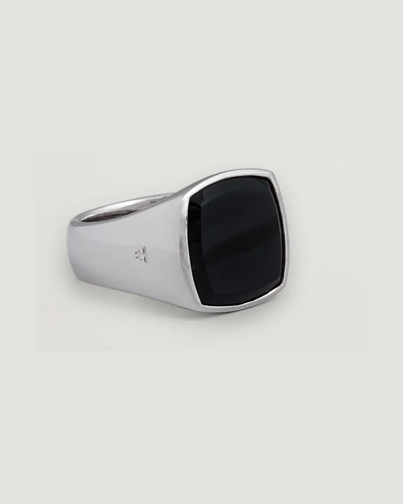 Tom Wood Cushion Polished Black Onyx Ring Silver Silber
