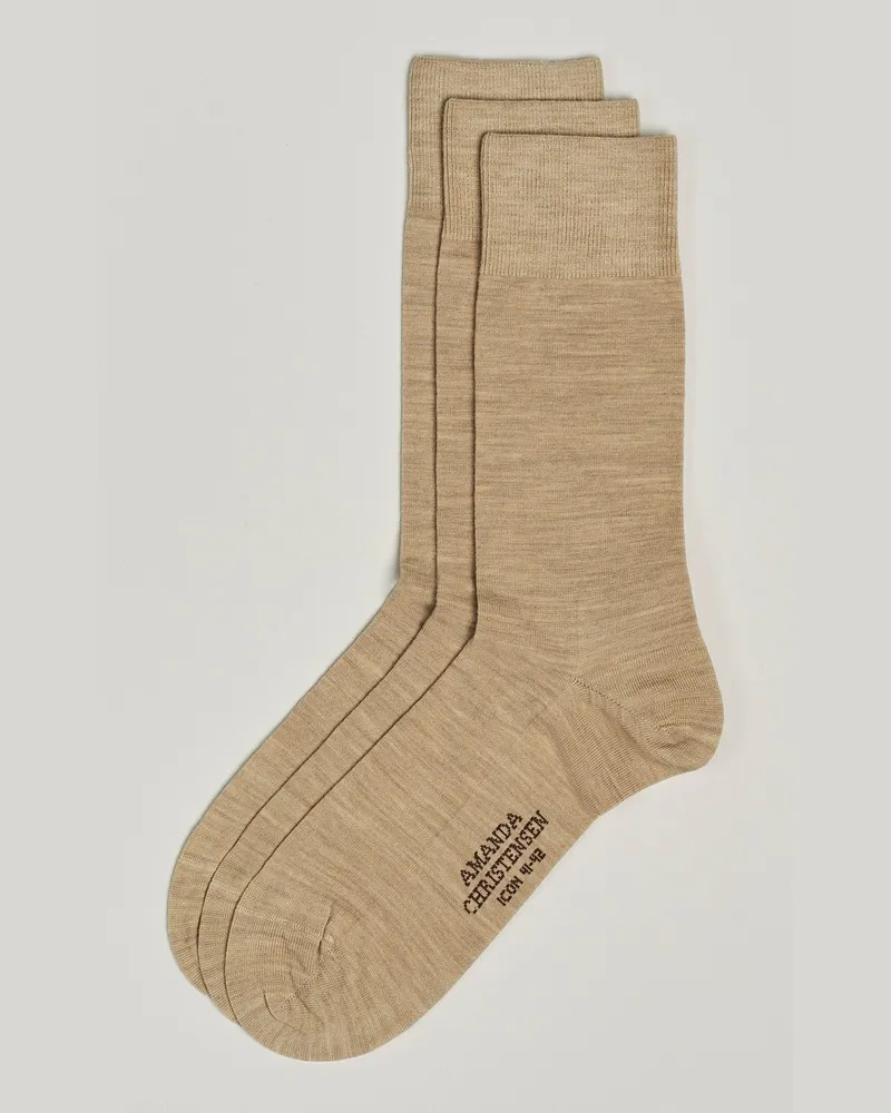 Amanda Christensen 3-Pack Icon Wool/Cotton Socks Sand Beige