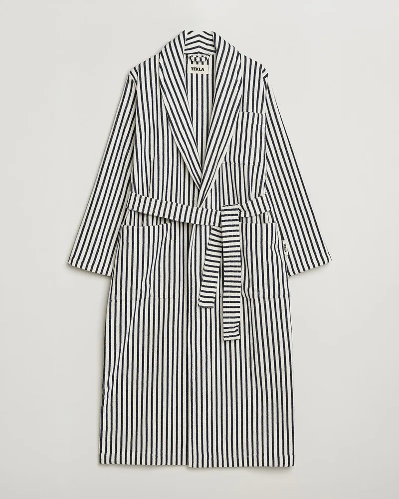 TEKLA Organic Terry Classic Bathrobe Sailor Stripes Weiß