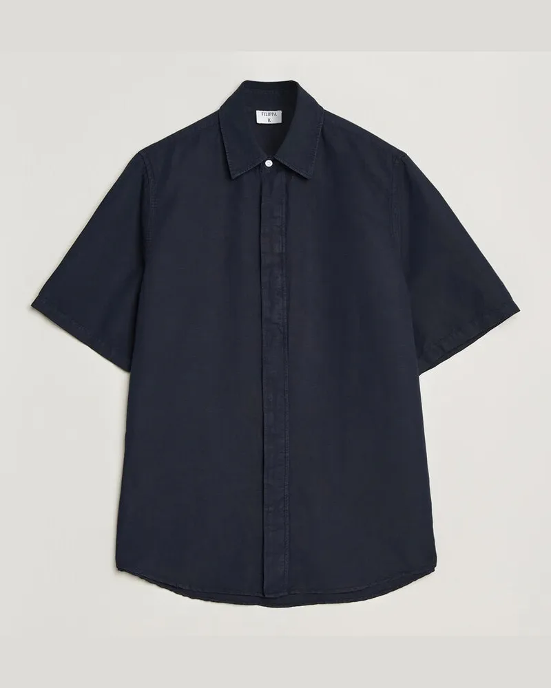 Filippa K Cotton/Linen Short Sleeve Shirt Navy Blau