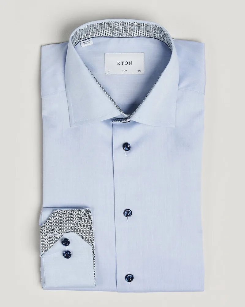 Eton Slim Fit Signature Twill Contrast Shirt Light Blue Blau
