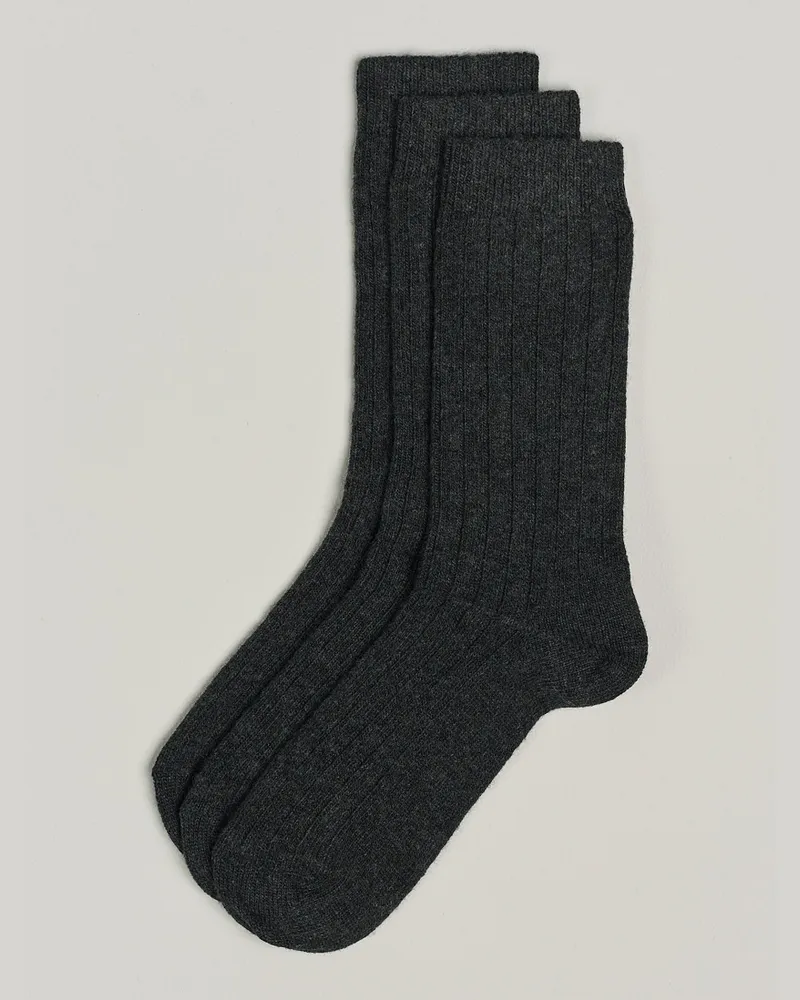 Amanda Christensen 3-Pack Supreme Wool/Cashmere Sock Antracite Melange Grau
