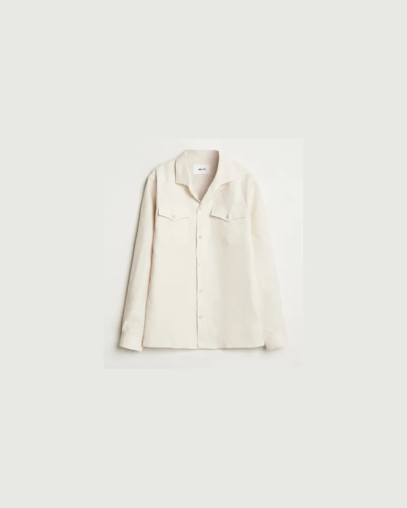 NN 07 Pax Linen Western Shirt Ivory Weiß