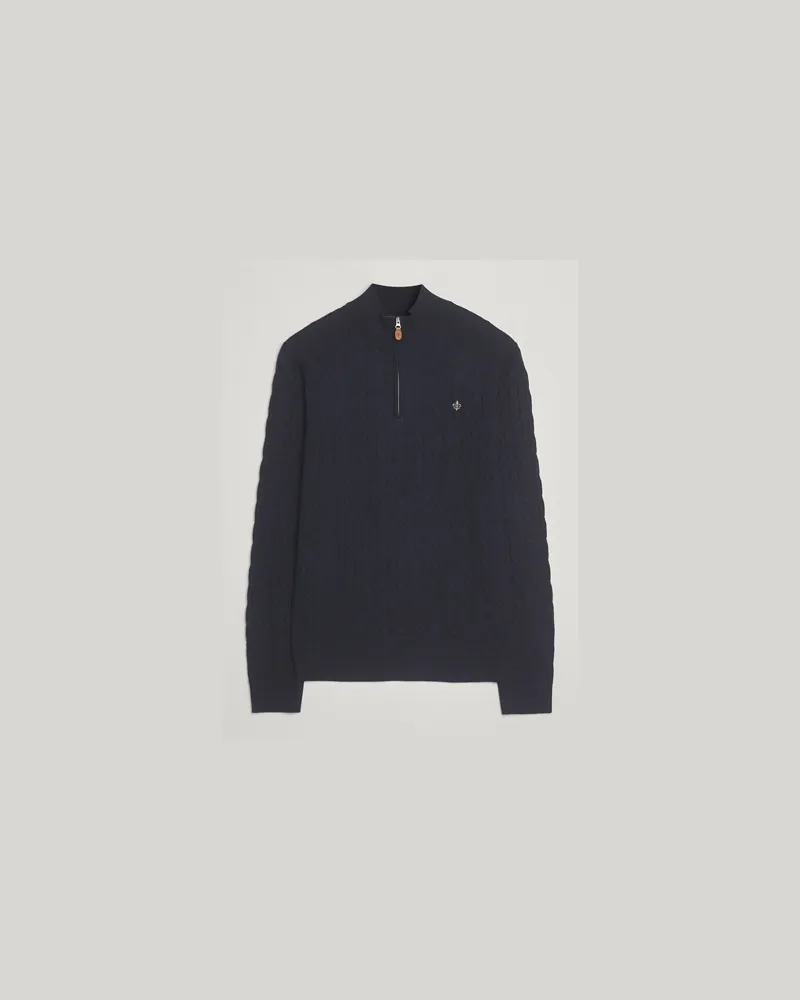Morris Merino Cable Half Zip Navy Blau