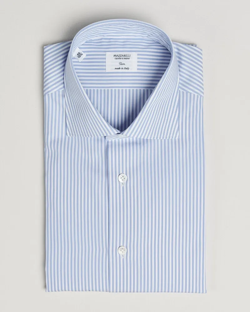MAZZARELLI Soft Cotton Popeline Shirt Light Blue Stripe Blau