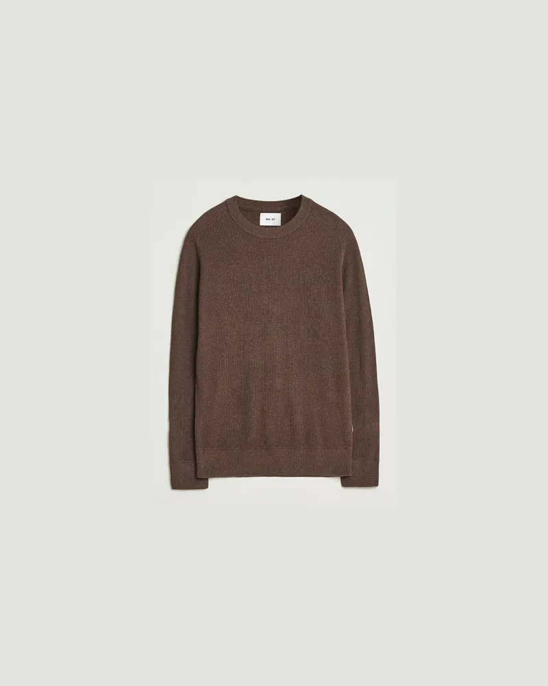 NN 07 Kevin Cotton Knitted Sweater Demitasse Brown Braun