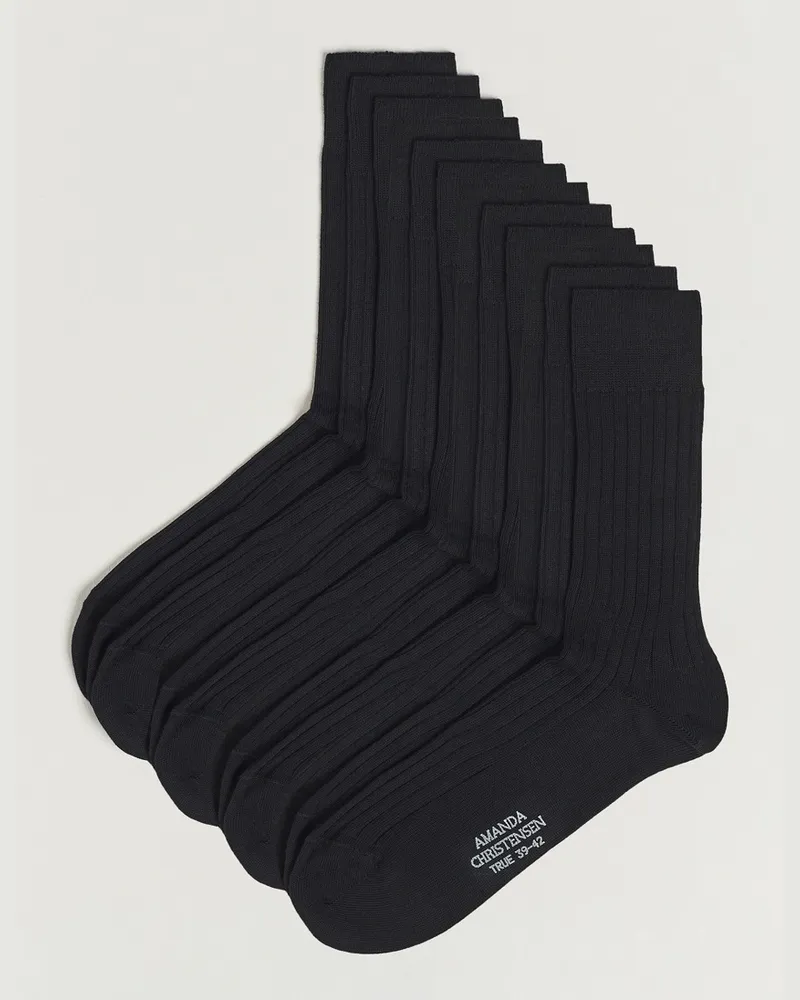 Amanda Christensen 12-Pack True Cotton Ribbed Socks Black 