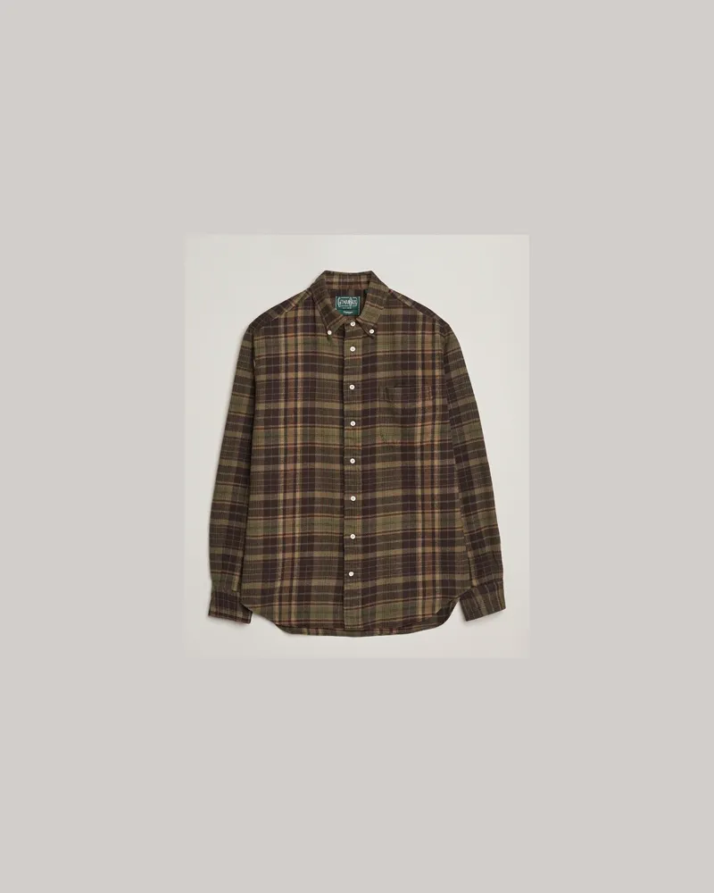 Gitman Vintage Brushed Winter Madras Button Down Shirt Brown/Olive Grün