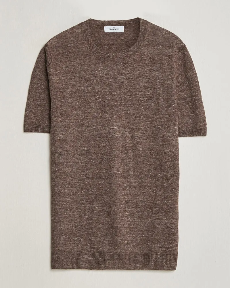 Gran Sasso Crew Neck Linen Tee Light Brown Braun