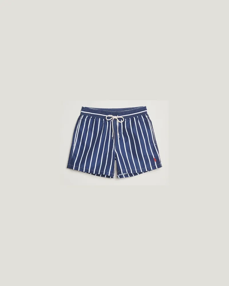 Ralph Lauren Traveler Boxer Swimshorts Navy Vertical  Wide Stripe Blau