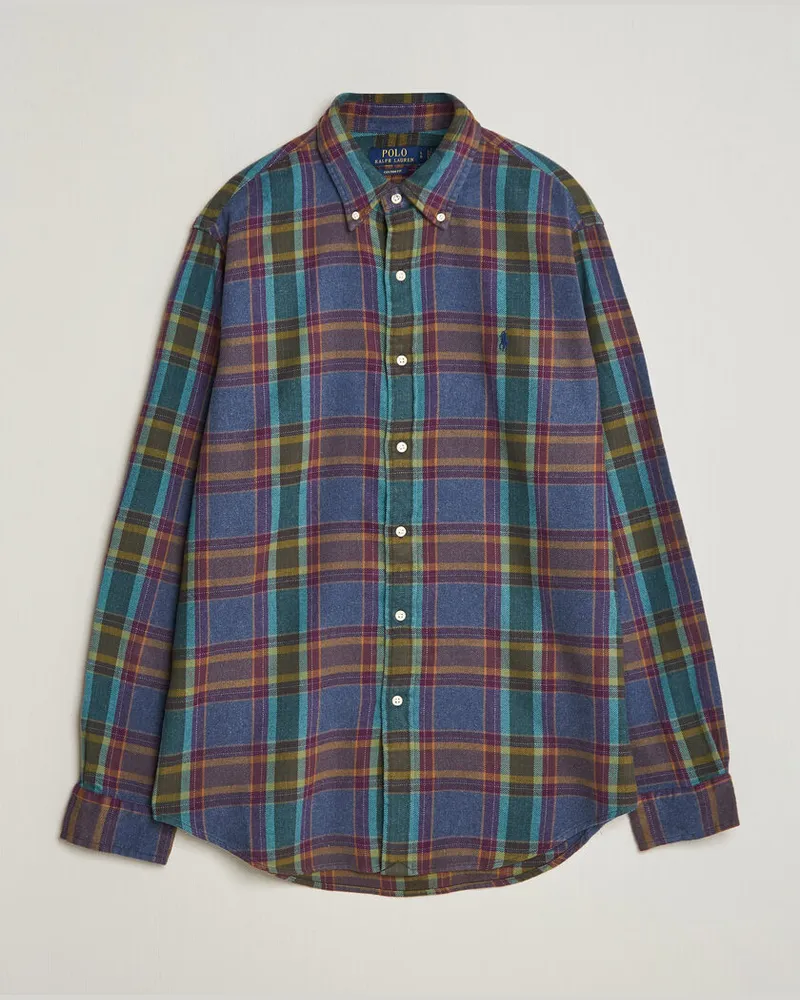 Ralph Lauren Custom Fit Brushed Flannel Shirt Blue Purple Heather Mehrfarbig