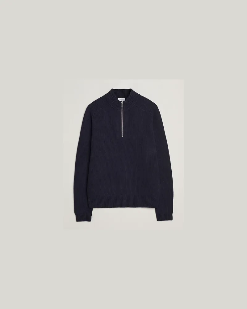 Filippa K Ribbed Wool Half Zip Navy Blau